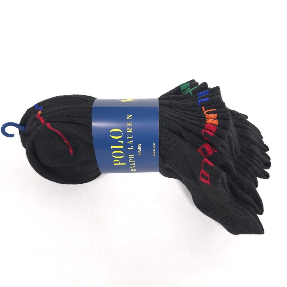 POLO RALPH LAUREN Men's New Socks 8 Pack Logo Black No Show ZP827511PKN8